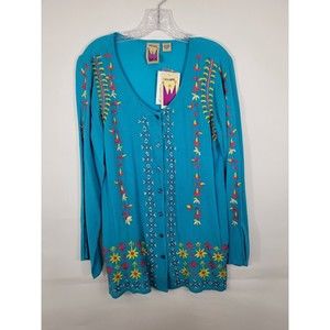 NWT Original Anthony size small embroidered Long Sleeve Top button blouse
